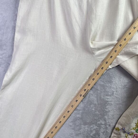 Mark, Fore & Strike Linen Pants Women's 12 Cream Embroidered Hems Floral Spring - Picture 10 of 16